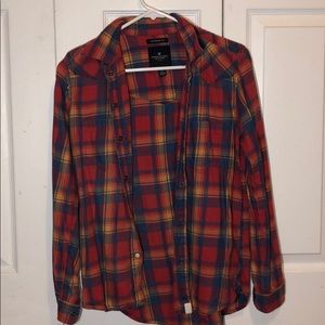 American Eagle high-low plaid boyfriend fit shirt
